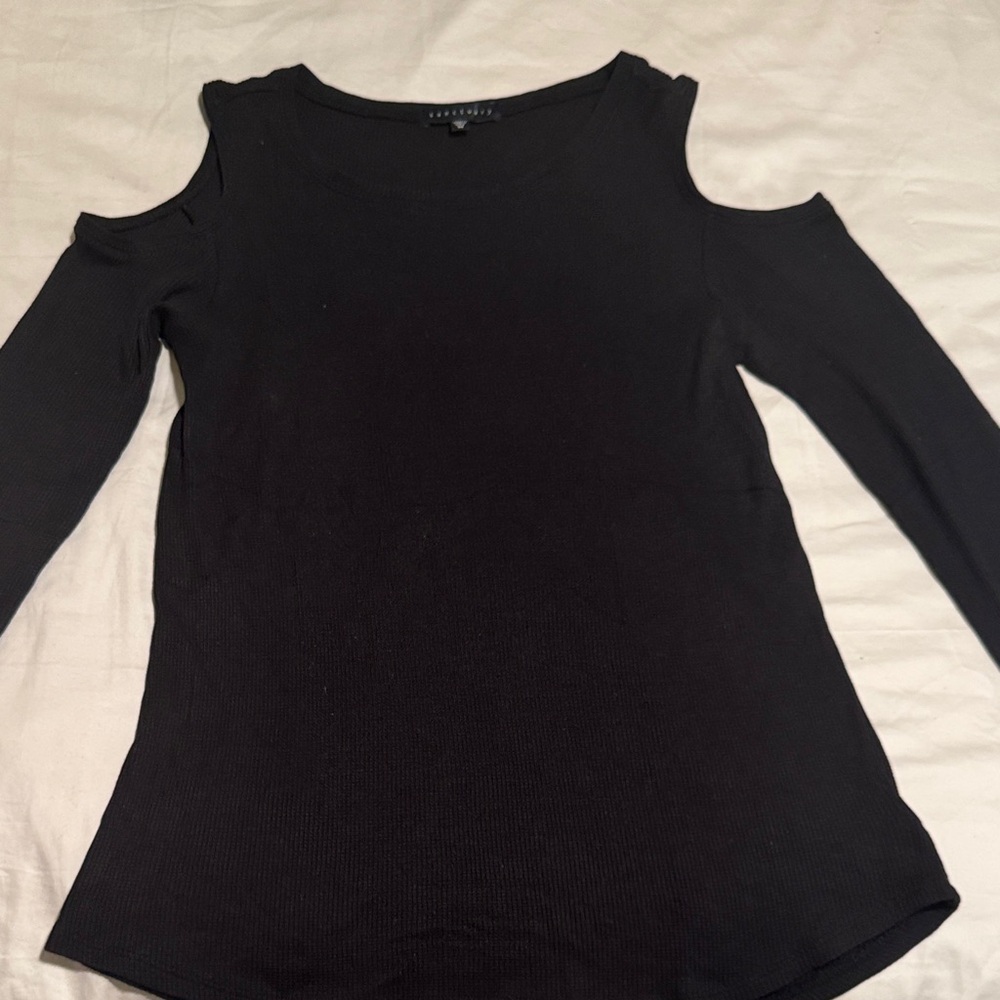 Sanctuary Waffle Black Cold Shoulder Blouse